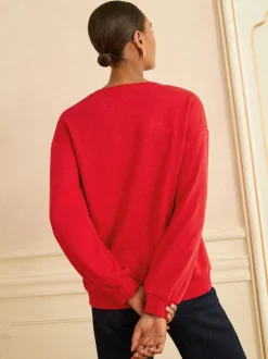 Rode geborduurde hartjes - Love & Roses - Jersey sweatshirt met ronde hals