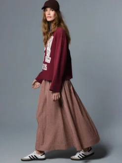 Roestbruin - Drop Waist Gingham Maxi Skirt