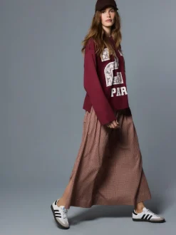 Roestbruin - Drop Waist Gingham Maxi Skirt