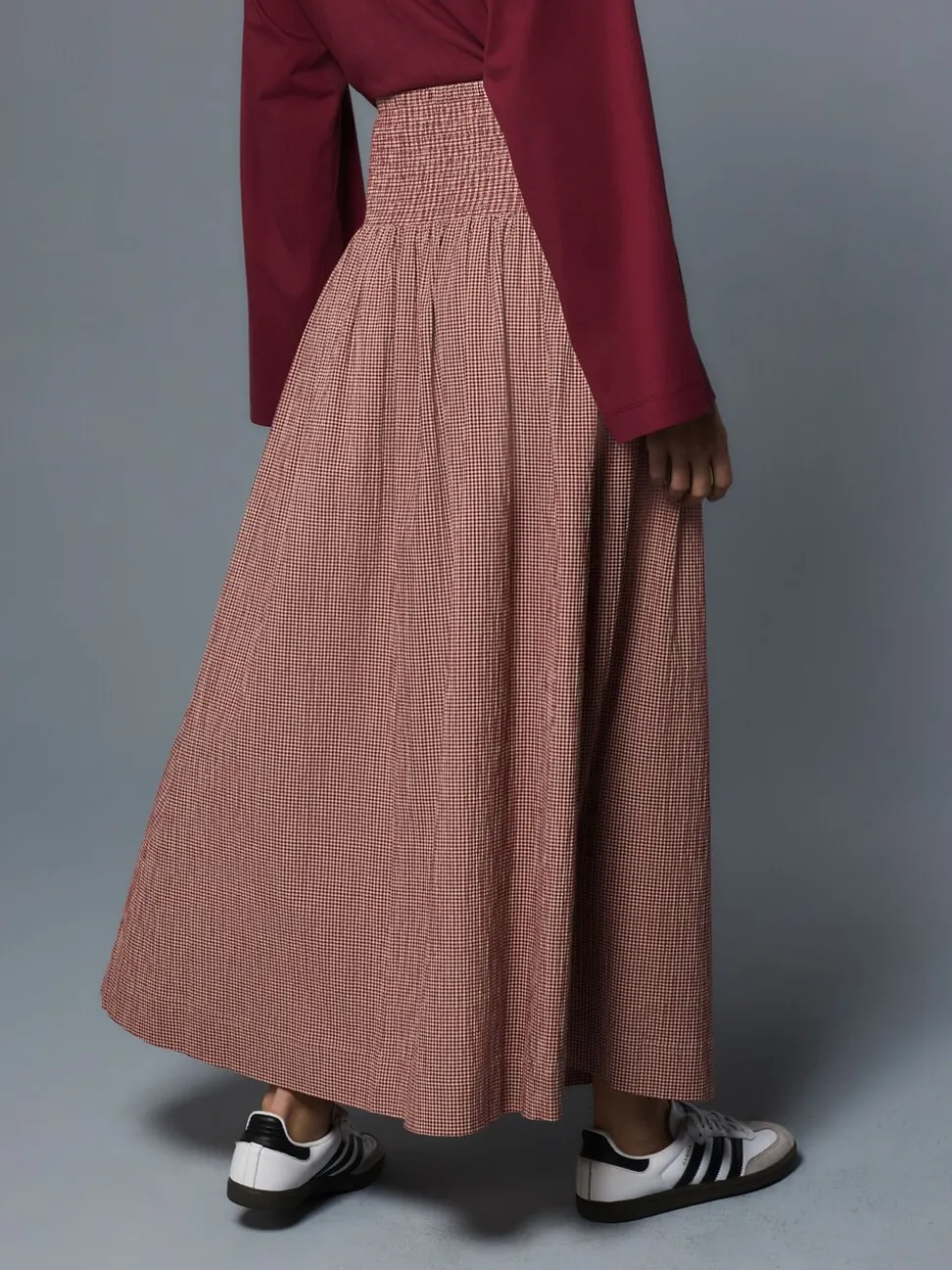 Roestbruin - Drop Waist Gingham Maxi Skirt