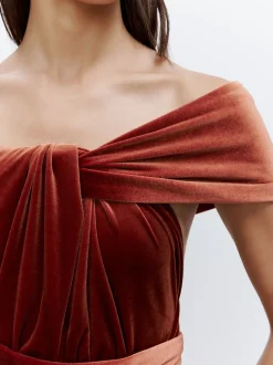 Roestbruin - Fluwelen multiway maxi-jurk voor bruidsmeisjes