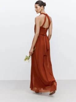 Roestbruin - Multiway mesh Maxi-jurk voor Bruiloftsgasten