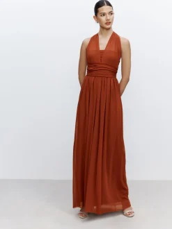 Roestbruin - Multiway mesh Maxi-jurk voor Bruiloftsgasten