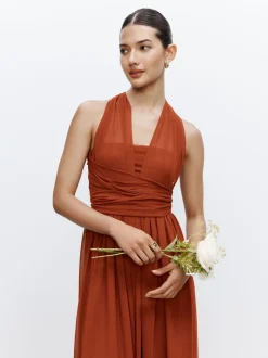 Roestbruin - Multiway mesh Maxi-jurk voor Bruiloftsgasten