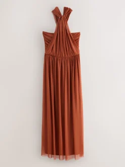 Roestbruin - Multiway mesh Maxi-jurk voor Bruiloftsgasten
