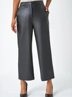 Roman - Cropped broek van imitatieleer met wijde pijpen