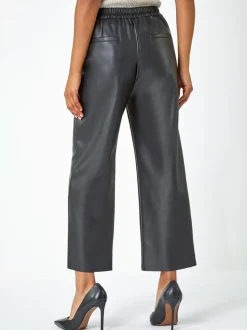 Roman - Cropped broek van imitatieleer met wijde pijpen