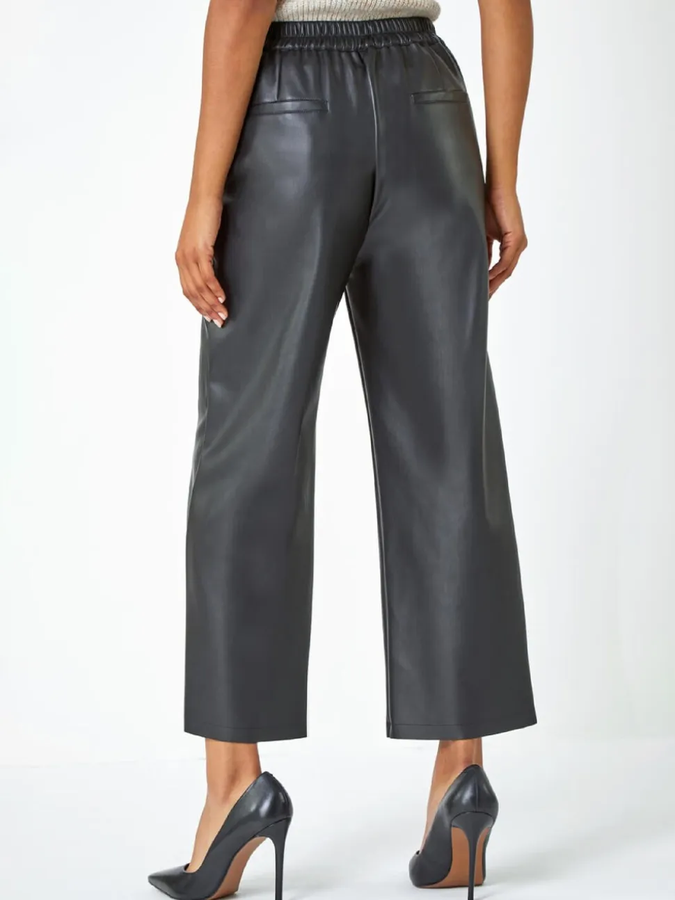 Roman - Cropped broek van imitatieleer met wijde pijpen