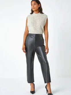 Roman - Cropped broek van imitatieleer met wijde pijpen