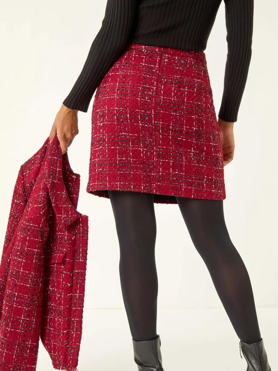 Roman Checkered Boucle A-Line Skirt