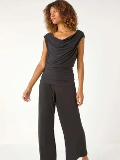 Roman Cowl Neck Ruched Stretch Jumpsuit
