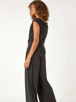 Roman Cowl Neck Ruched Stretch Jumpsuit