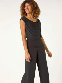 Roman Cowl Neck Ruched Stretch Jumpsuit