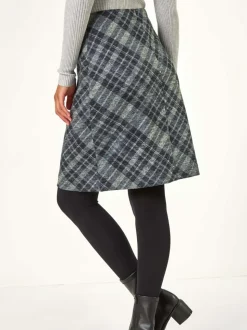 Roman geruite print kokerrok met elastische tailleband en zak
