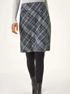 Roman geruite print kokerrok met elastische tailleband en zak