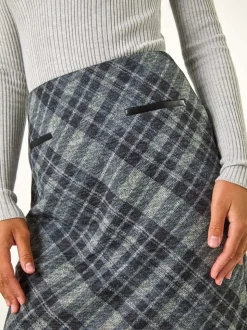 Roman geruite print kokerrok met elastische tailleband en zak