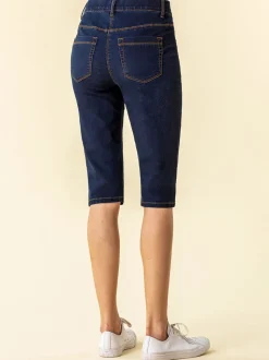Roman knielange stretch pedaalduwshorts van denim