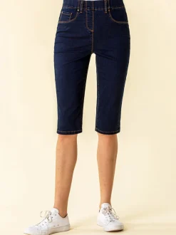 Roman knielange stretch pedaalduwshorts van denim