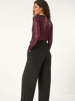 Roman Pailletten wikkel V-hals stretchy Jumpsuit