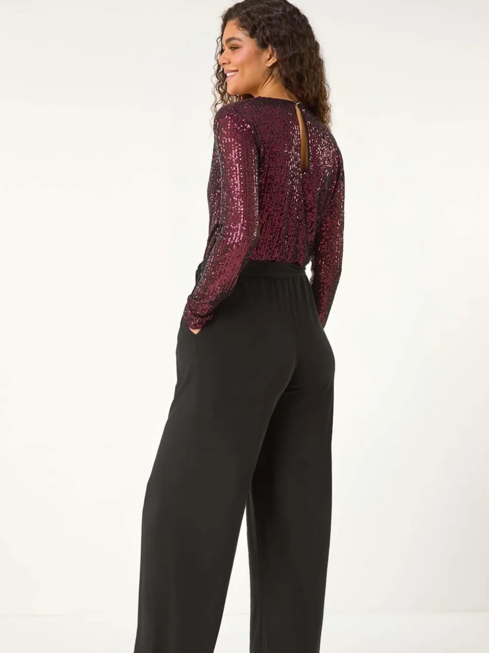 Roman Pailletten wikkel V-hals stretchy Jumpsuit
