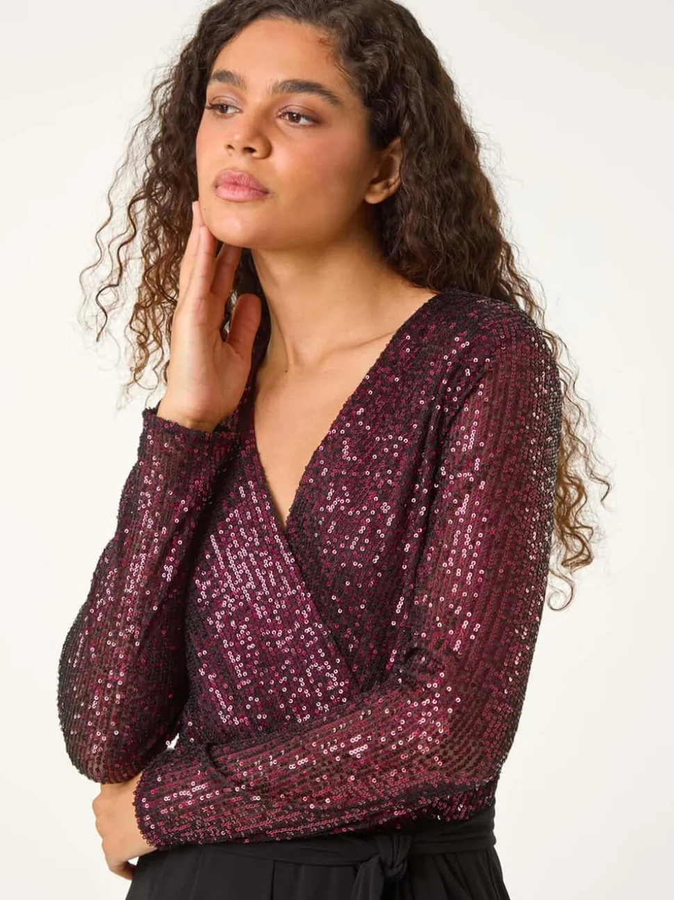 Roman Pailletten wikkel V-hals stretchy Jumpsuit
