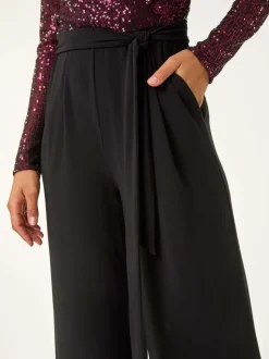 Roman Pailletten wikkel V-hals stretchy Jumpsuit
