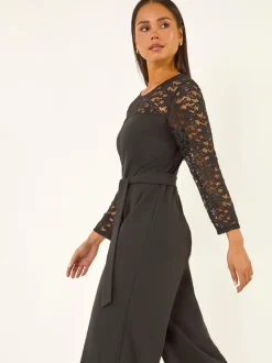 Roman Petite Lace Contrast Stretch Jumpsuit