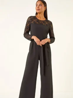 Roman Petite Lace Contrast Stretch Jumpsuit