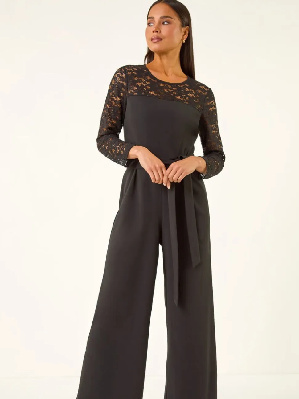 Roman Petite Lace Contrast Stretch Jumpsuit
