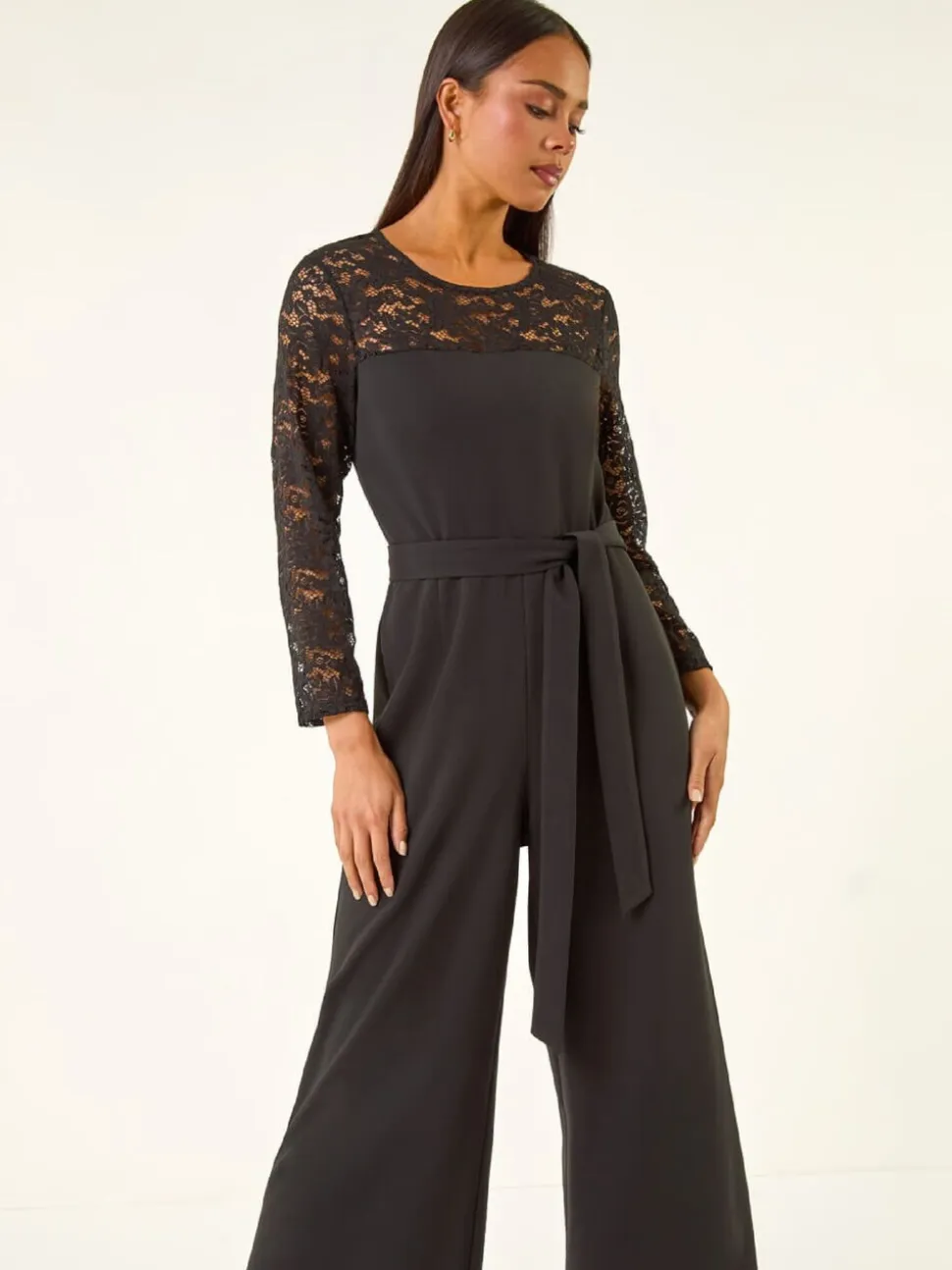 Roman Petite Lace Contrast Stretch Jumpsuit