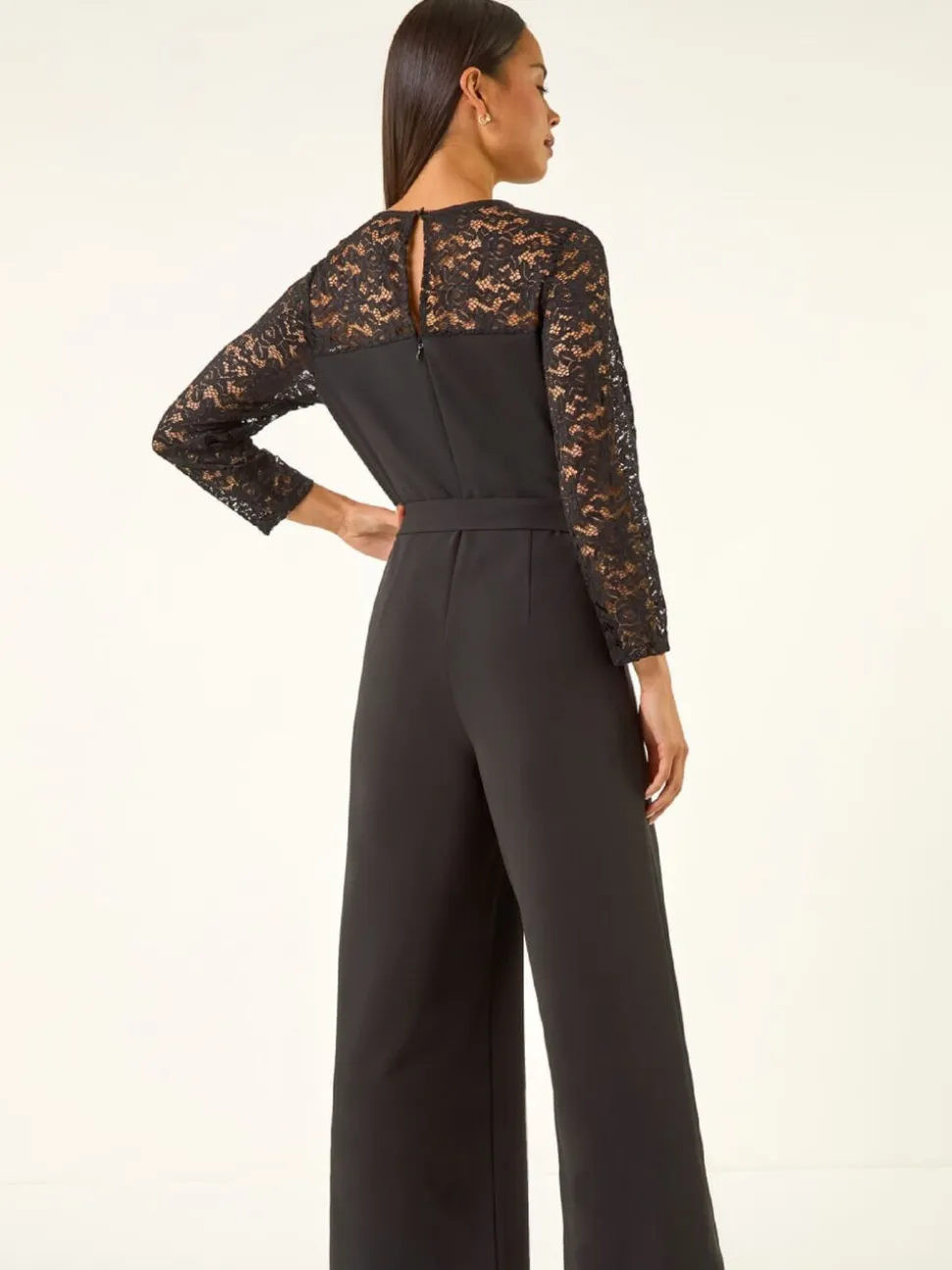 Roman Petite Lace Contrast Stretch Jumpsuit