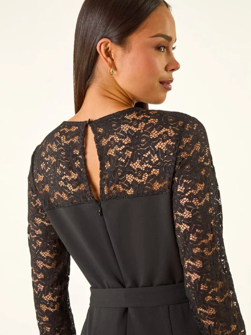 Roman Petite Lace Contrast Stretch Jumpsuit