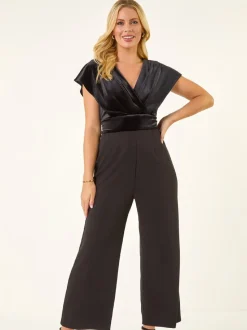 Roman Petite Velvet Contrast Jumpsuit