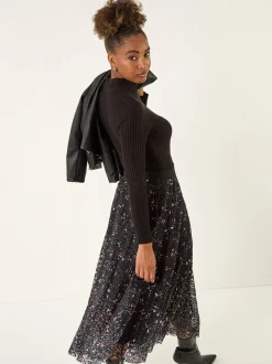 Roman Printed Lace Overlay Skirt