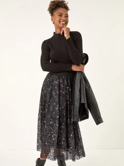 Roman Printed Lace Overlay Skirt