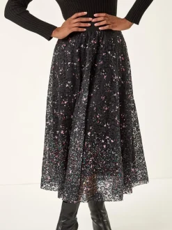 Roman Printed Lace Overlay Skirt