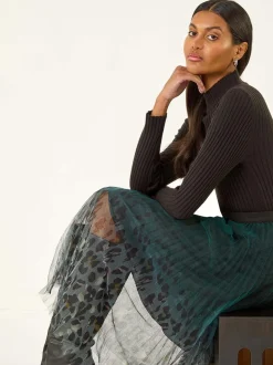 Roman Printed Pleat Mesh Skirt