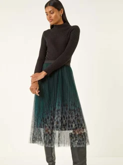 Roman Printed Pleat Mesh Skirt