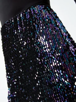 Roman Sequin Embellished Velour Stretch Skirt