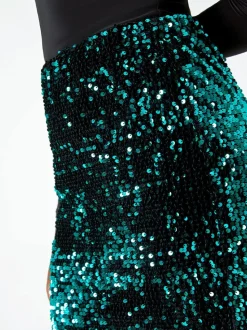Roman Sequin Embellished Velour Stretch Skirt
