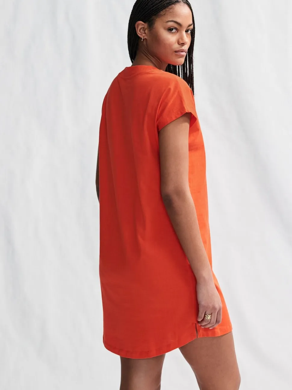Rood - 100% katoenen mini-jurk met V-hals en kapmouwtjes