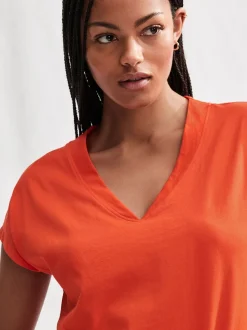 Rood - 100% katoenen mini-jurk met V-hals en kapmouwtjes