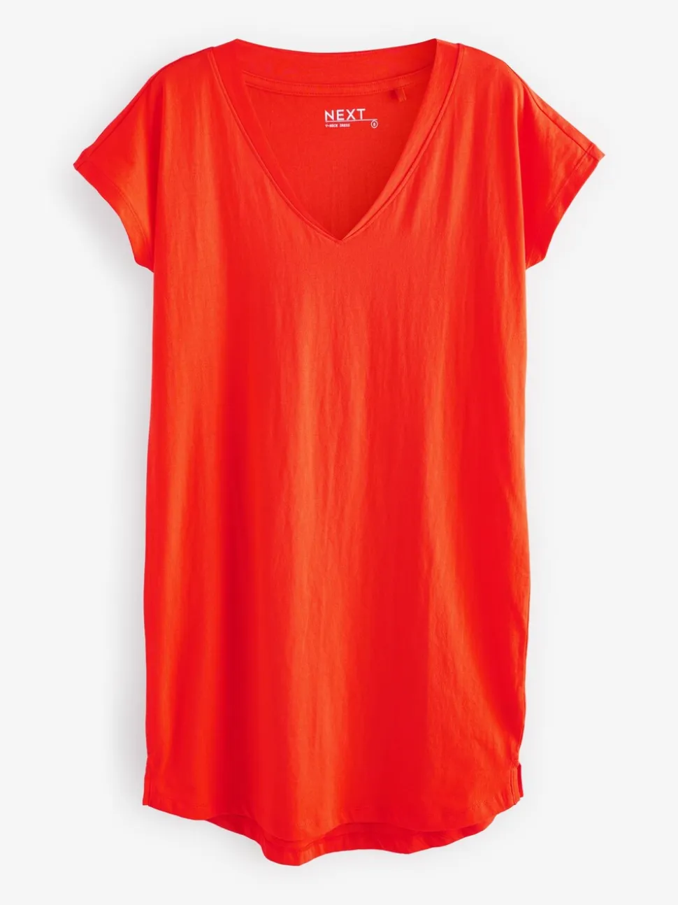 Rood - 100% katoenen mini-jurk met V-hals en kapmouwtjes