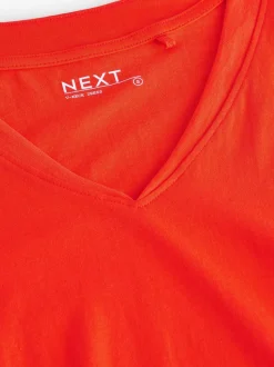 Rood - 100% katoenen mini-jurk met V-hals en kapmouwtjes