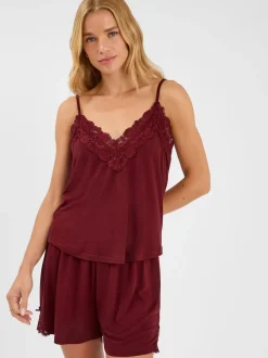 Rood - Accessorize - Korte pyjama met kanten randje