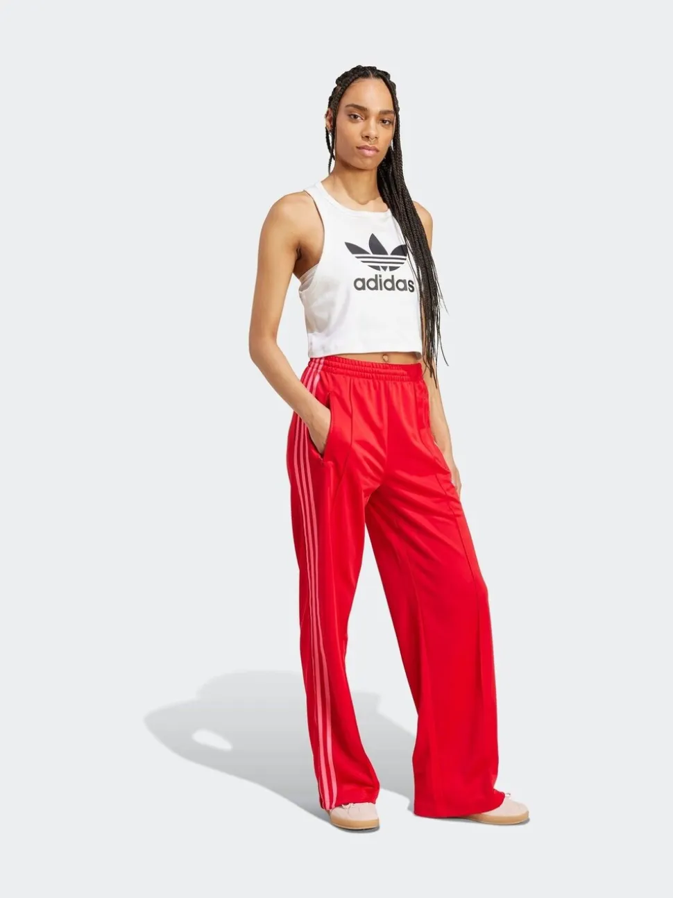 Rood - adidas Originals Firebird ruimvallende Broek