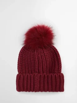 Rood - Barbour® Saltburn beanie-muts met pompon