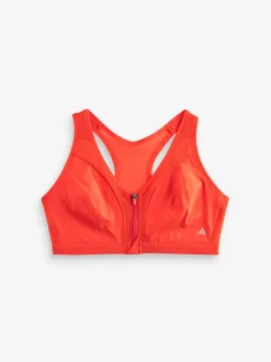 Rood - B-GG Active Sports high impact Dry Tech-sportbeha met rits aan de voorkant