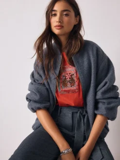 Rood - Embellished Match Box Short Sleeve Crew Neck Top