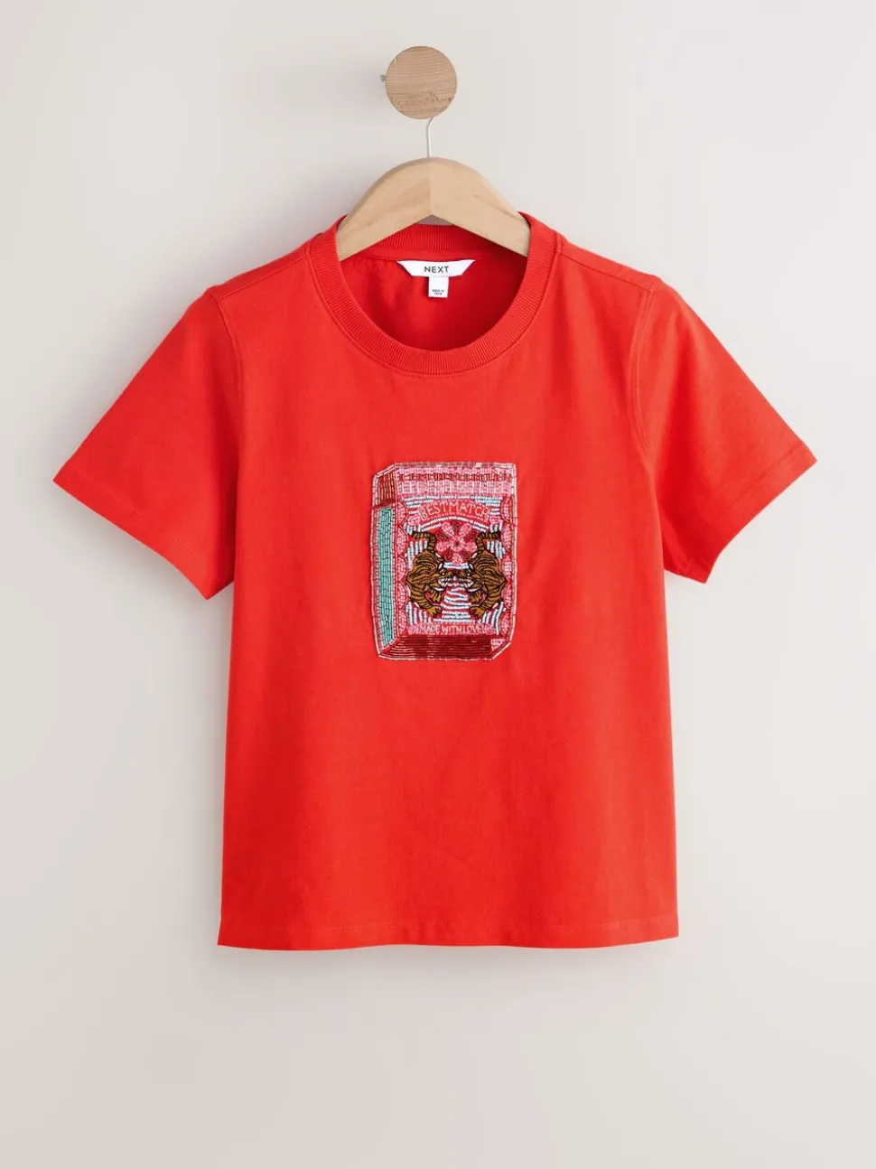 Rood - Embellished Match Box Short Sleeve Crew Neck Top